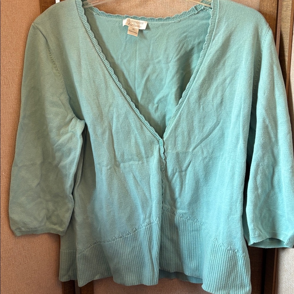 Christopher & Banks Button Down scalloped cardigan xl